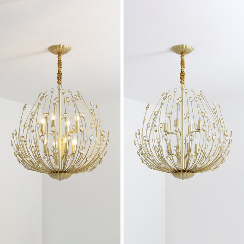 Lustre de style européen Light Crystal Gold Multi-Head Pendant Light pour le salon