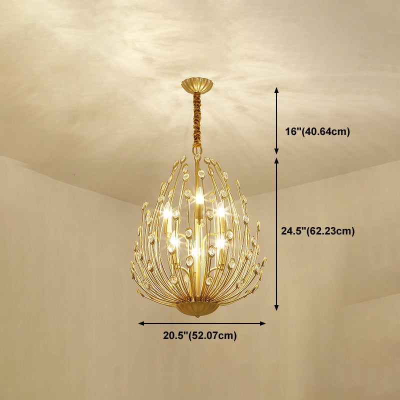 Lustre de style européen Light Crystal Gold Multi-Head Pendant Light pour le salon