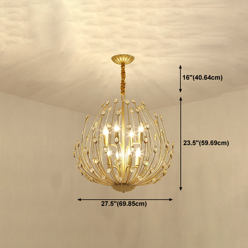 Lustre de style européen Light Crystal Gold Multi-Head Pendant Light pour le salon