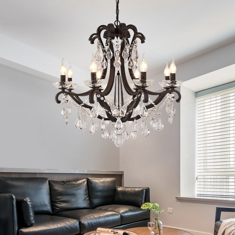 Lustre de style européen Light Crystal Multi Head Prendant Black Pendant pour le salon
