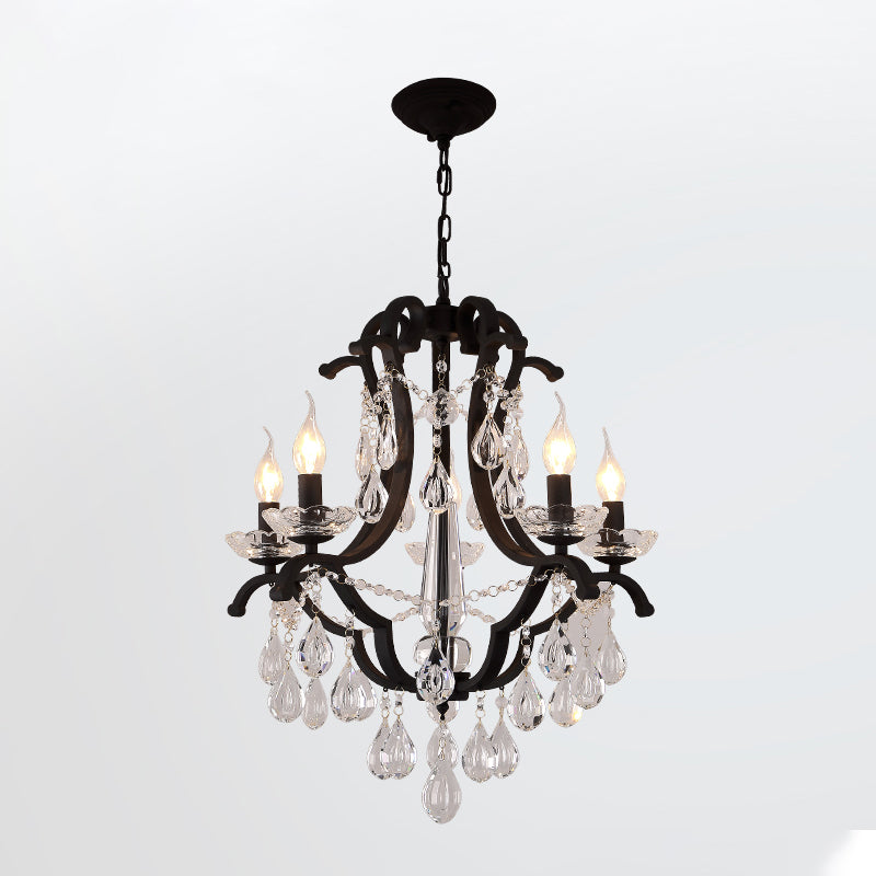 Lustre de style européen Light Crystal Multi Head Prendant Black Pendant pour le salon