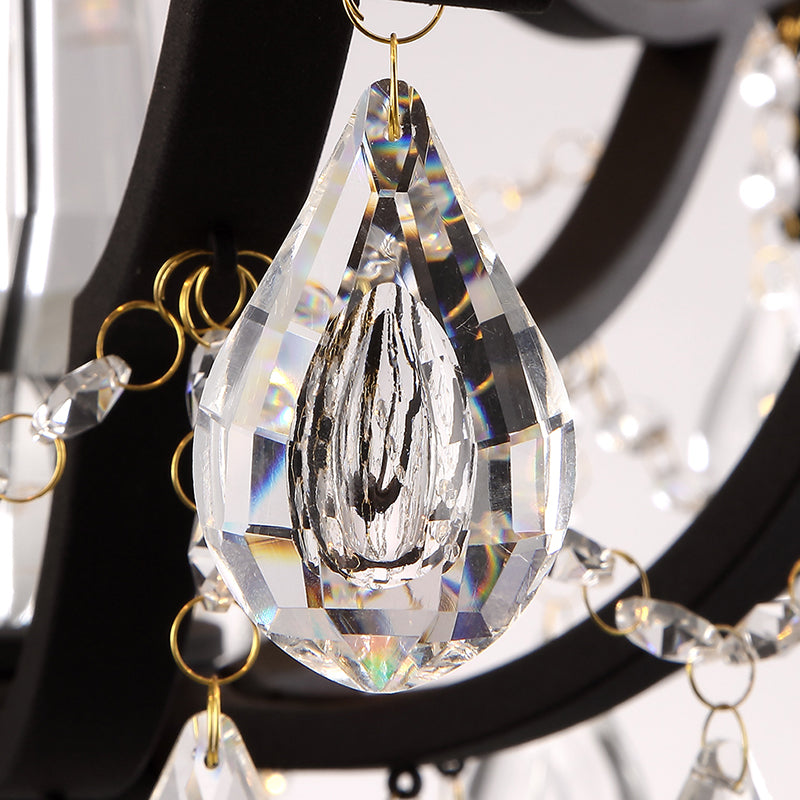 Lustre de style européen Light Crystal Multi Head Prendant Black Pendant pour le salon