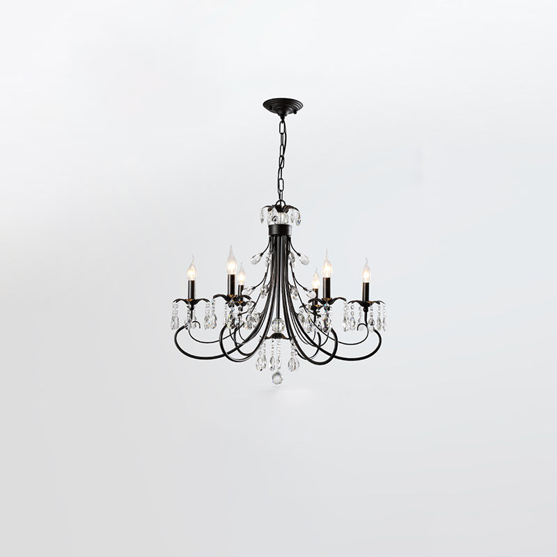 Salon lustre de style européen multi-tête cristallin de lampe suspendue pour chambre à coucher