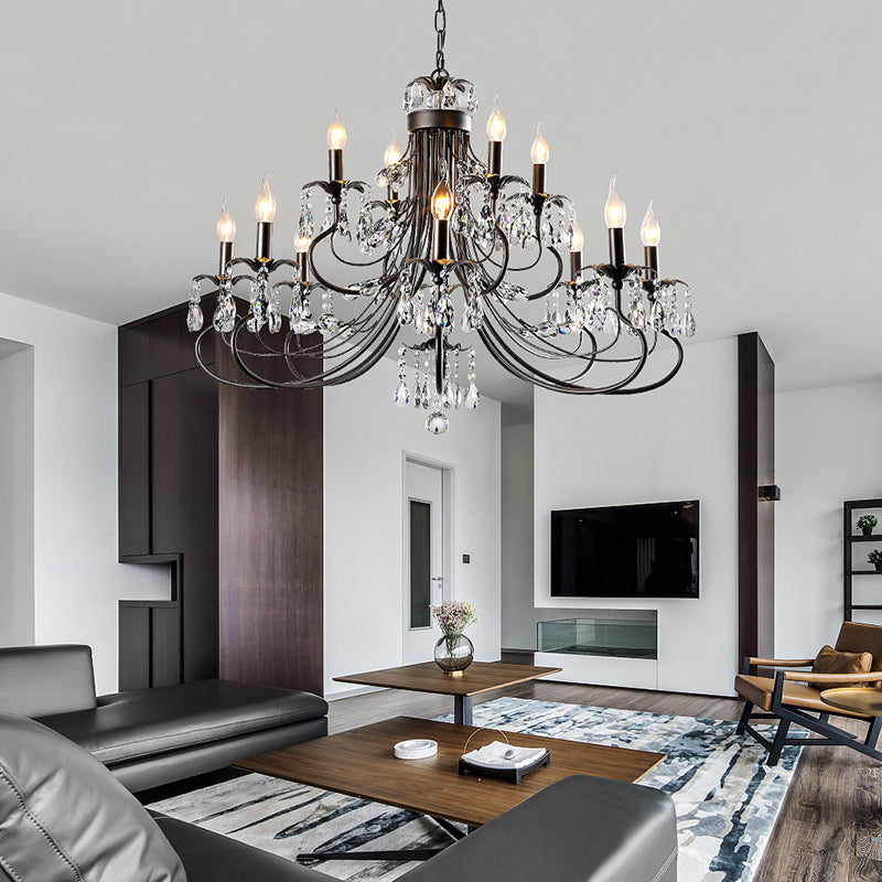 Salon lustre de style européen multi-tête cristallin de lampe suspendue pour chambre à coucher