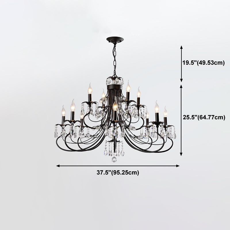 Salon lustre de style européen multi-tête cristallin de lampe suspendue pour chambre à coucher