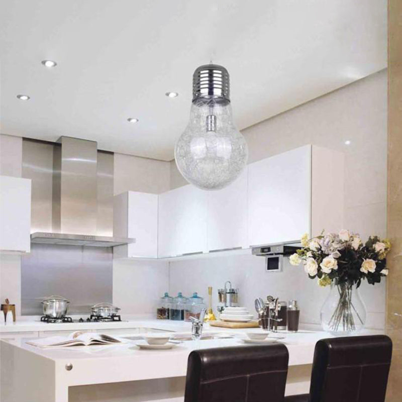 Suspension en forme de bulbe en argent créatif moderne 1 la tête de suspension en verre de tête