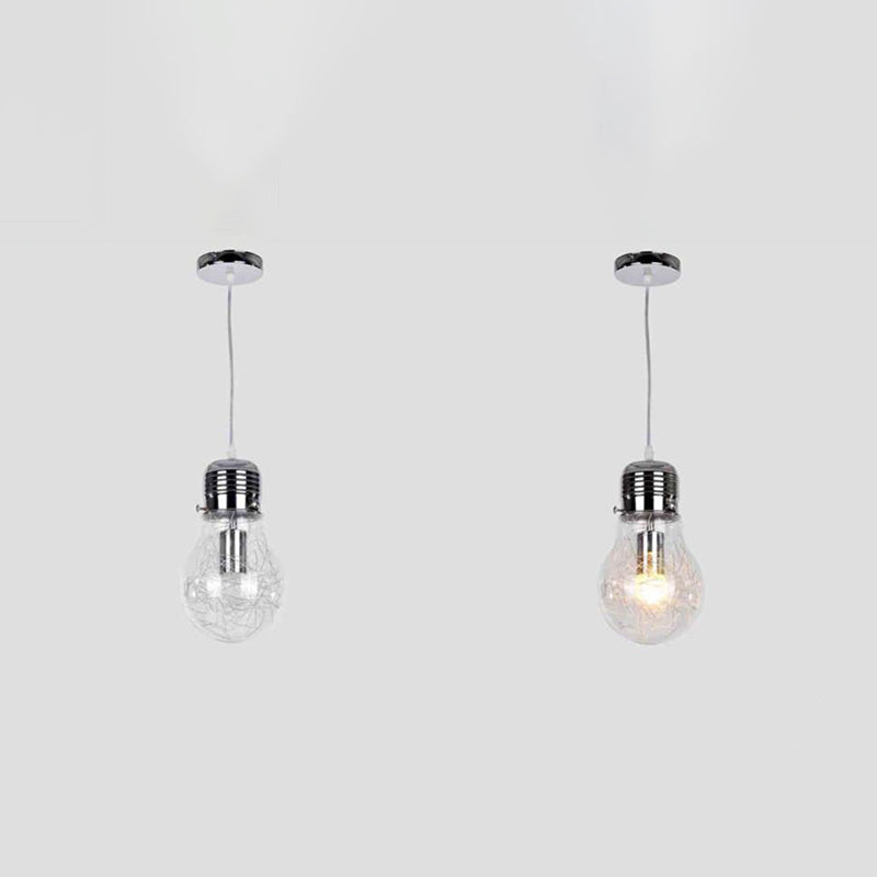 Suspension en forme de bulbe en argent créatif moderne 1 la tête de suspension en verre de tête