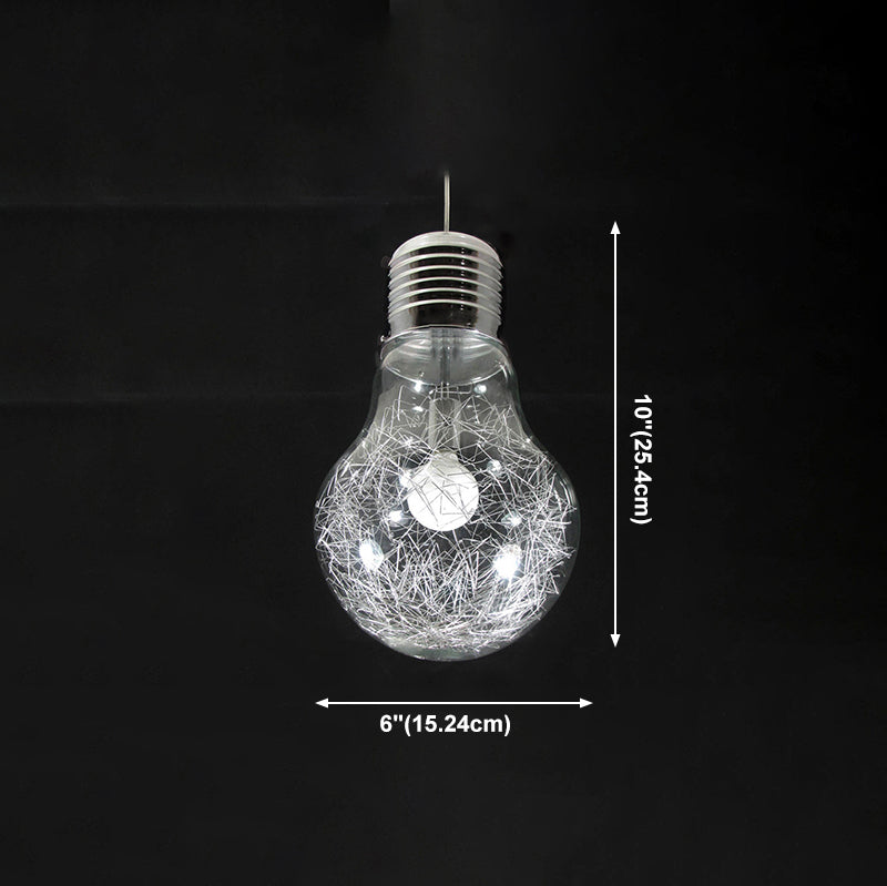 Suspension en forme de bulbe en argent créatif moderne 1 la tête de suspension en verre de tête