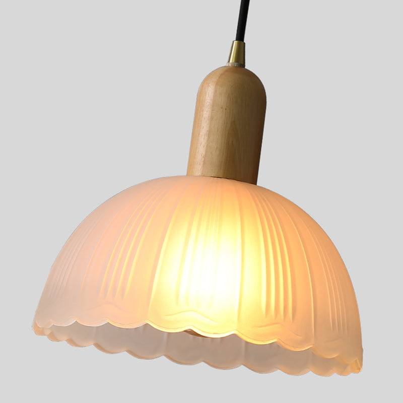 Nordic Grosted Glass Bowl Pendant Light Light 1-Light Wood Blowing Lamping for Dining Room