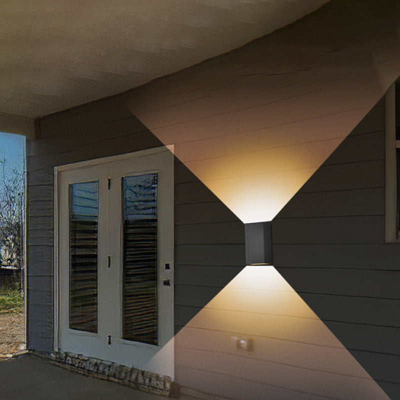 Mur de l'aluminium moderne clair cuboïde 2 lumières Walleur mural en noir pour l'extérieur