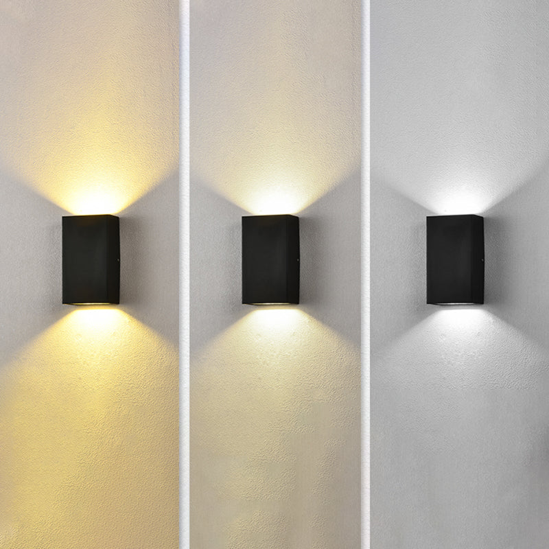 Mur de l'aluminium moderne clair cuboïde 2 lumières Walleur mural en noir pour l'extérieur