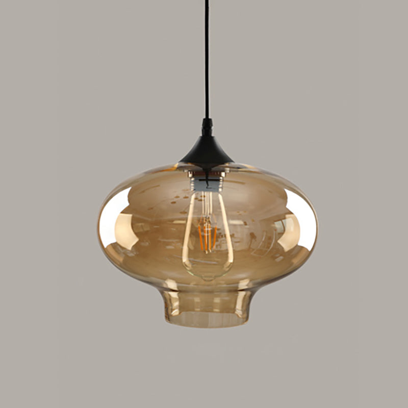 Amber Glass Pendant Lighting Geometric 1-Light Industrial Suspension Lamp