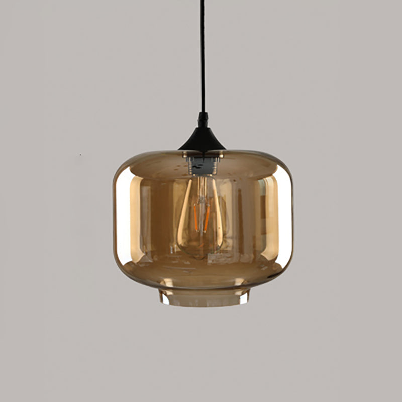 Amber Glass Pendant Lighting Geometric 1-Light Industrial Suspension Lamp