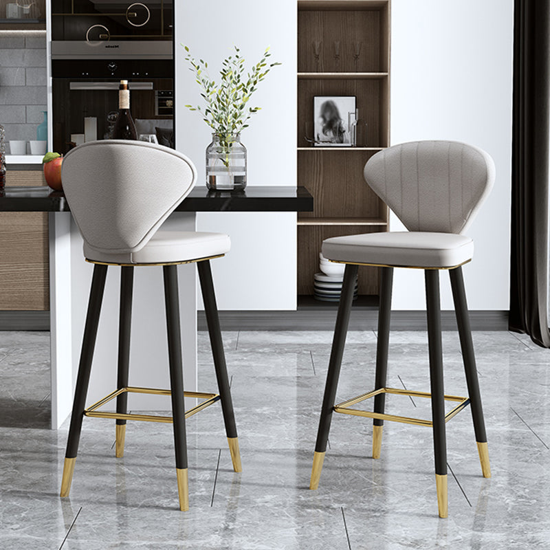 Scandinavian Swivel Leather Counter Stools Black Low Back Bar Stools with Footrest