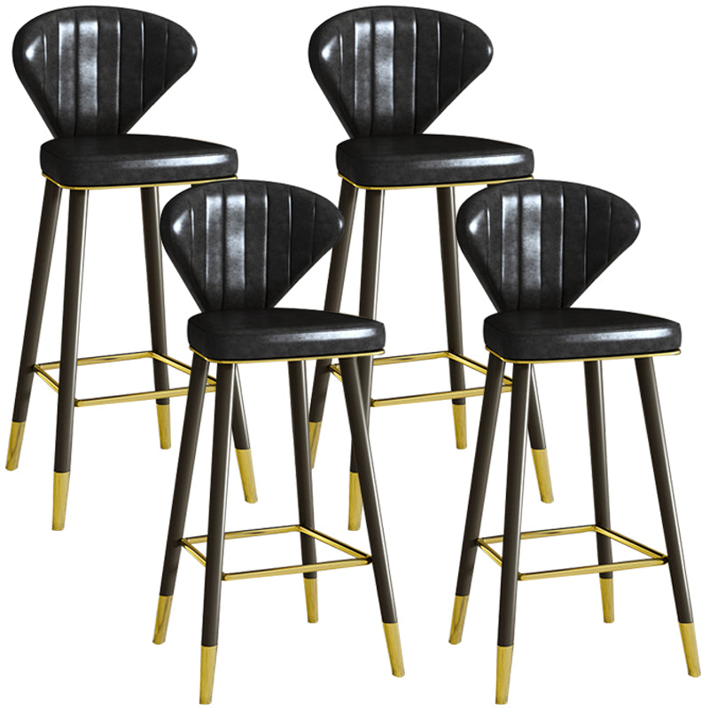 Scandinavian Swivel Leather Counter Stools Black Low Back Bar Stools with Footrest