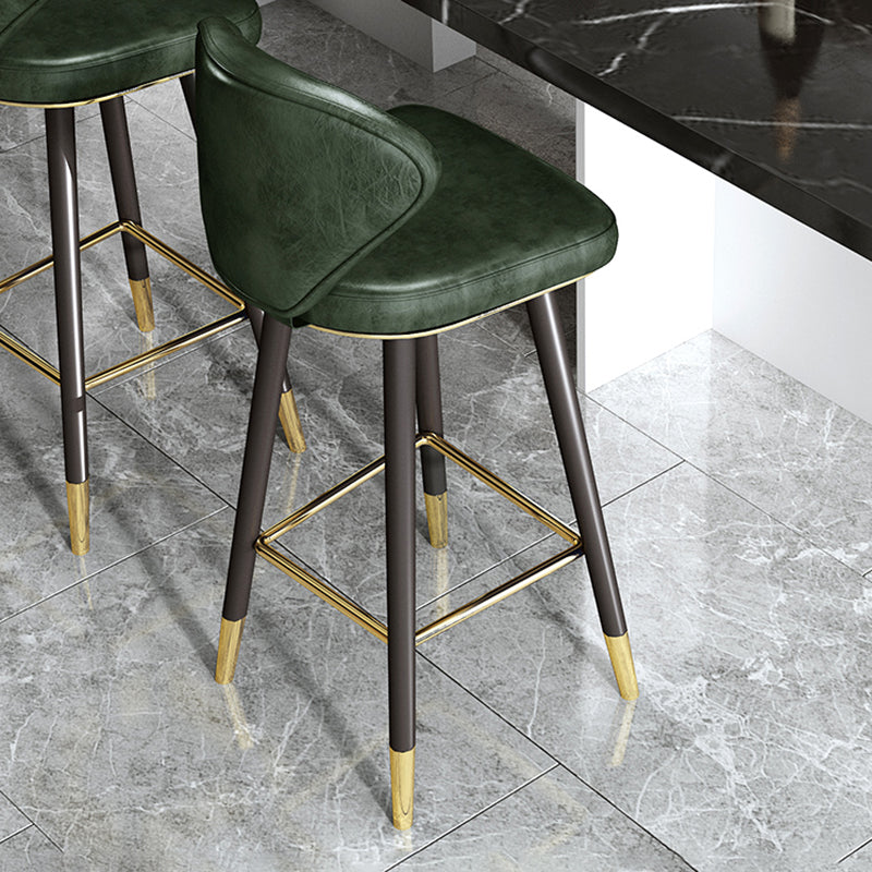 Scandinavian Swivel Leather Counter Stools Black Low Back Bar Stools with Footrest
