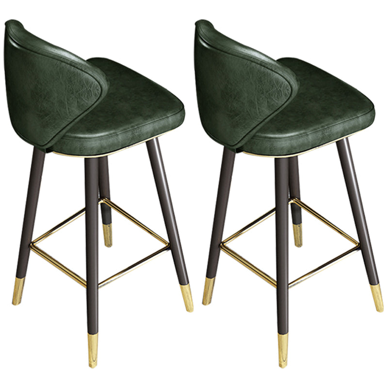 Scandinavian Swivel Leather Counter Stools Black Low Back Bar Stools with Footrest