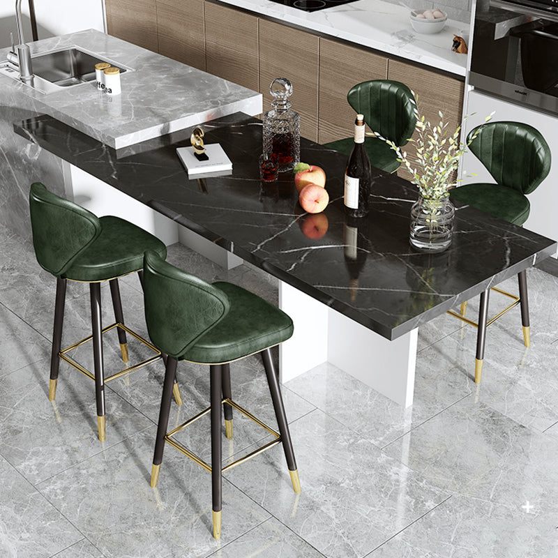 Scandinavian Swivel Leather Counter Stools Black Low Back Bar Stools with Footrest