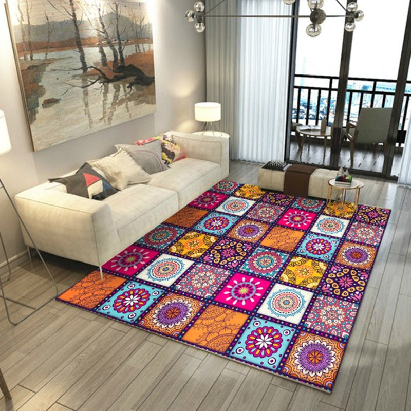 Rose Red Moroccan Carpet Polyester Graphic Carpet Stain Resistant Carpet for Drawing Room