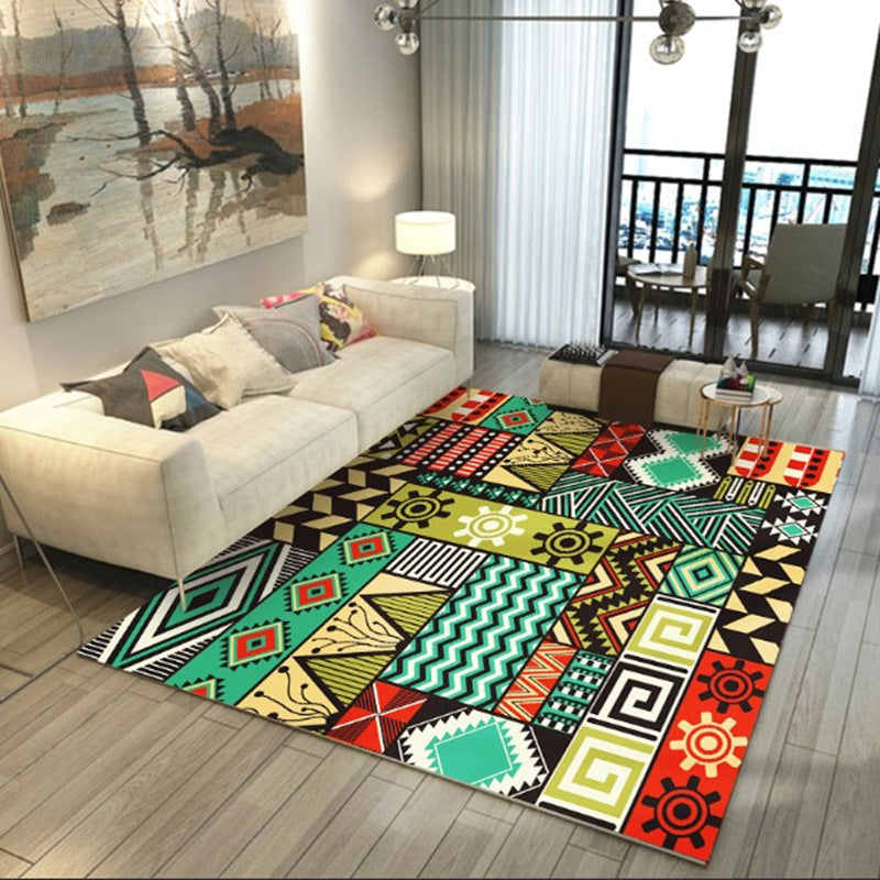 Rose Red Moroccan Carpet Polyester Graphic Carpet Stain Resistant Carpet for Drawing Room