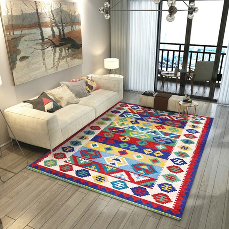 Rose Red Moroccan Carpet Polyester Graphic Carpet Stain Resistant Carpet for Drawing Room