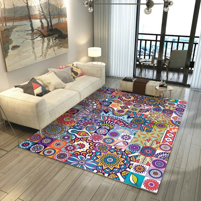 Rose Red Moroccan Carpet Polyester Graphic Carpet Stain Resistant Carpet for Drawing Room