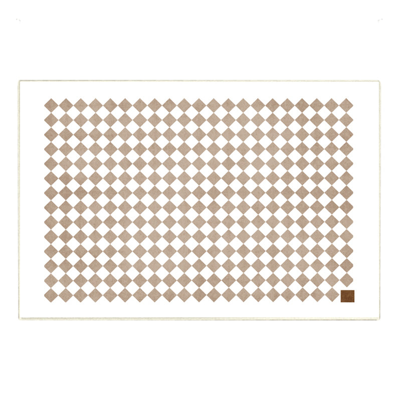 Brown Square Grid Rug Blended Modern Rug Washable Rug for Living Room