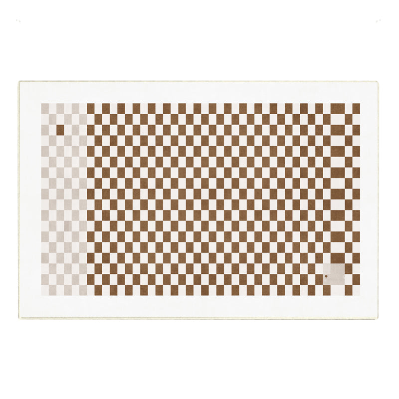 Brown Square Grid Rug Blended Modern Rug Washable Rug for Living Room
