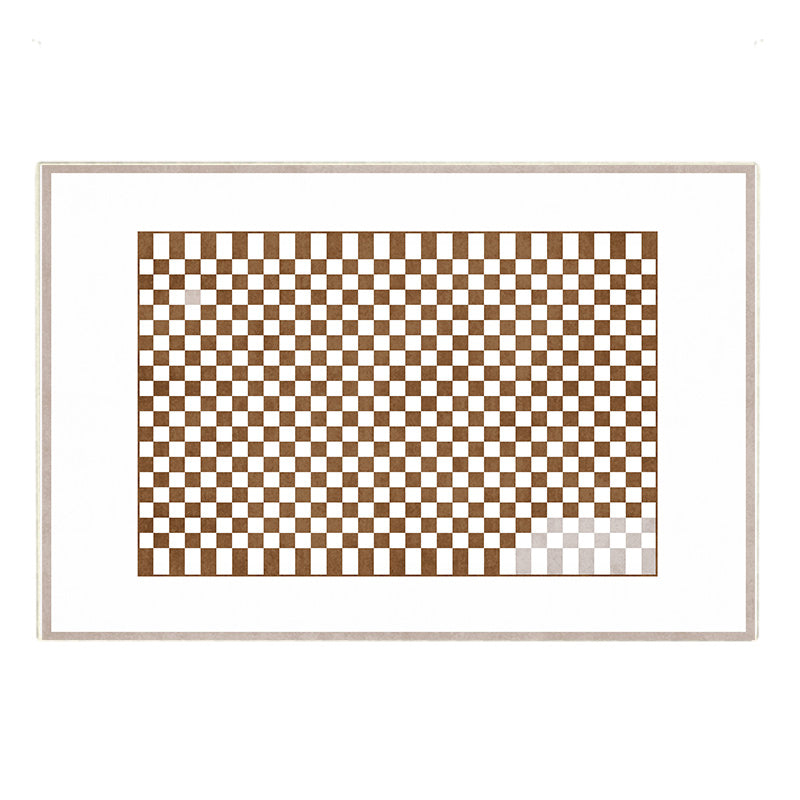 Brown Square Grid Rug Blended Modern Rug Washable Rug for Living Room