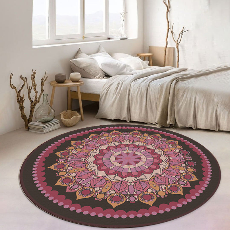 Apricot Flower Carpet Polyester Moroccan Carpet Washable Carpet for Living Room
