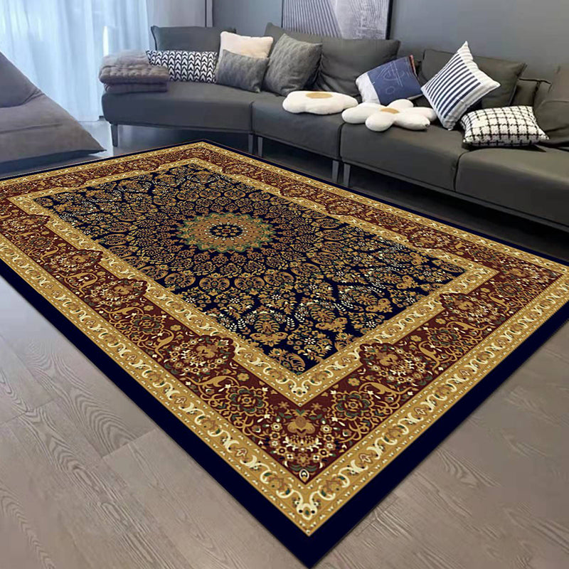 Dark Gray Medallion Rug Polyester Retro Rug Washable Rug for Living Room