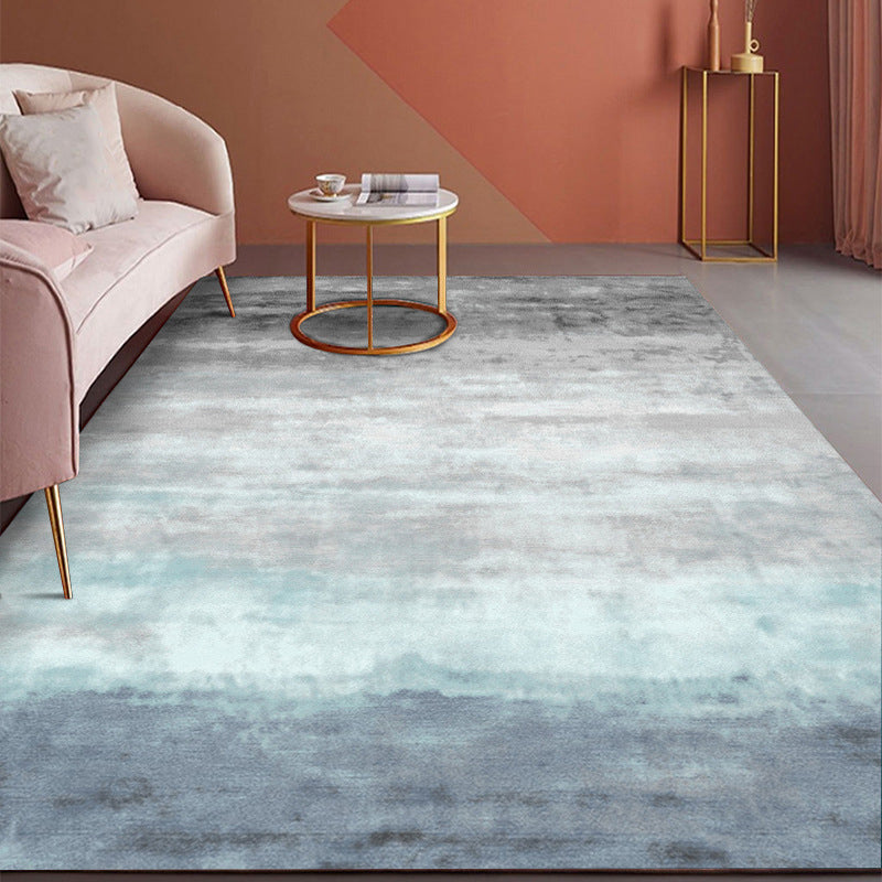 Light Blue Abstract Line Rug Polyester Modern Rug Washable Rug for Living Room