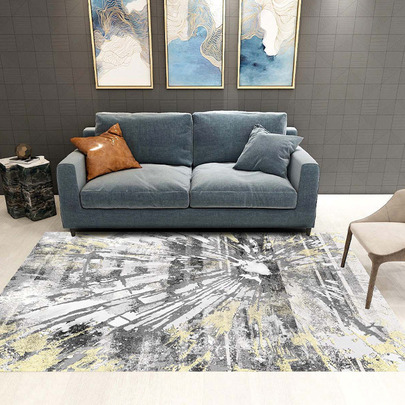 Gold Contemporary Rug Polyester Pattern Rug Non-Slip Backing Rug for Drawing Room