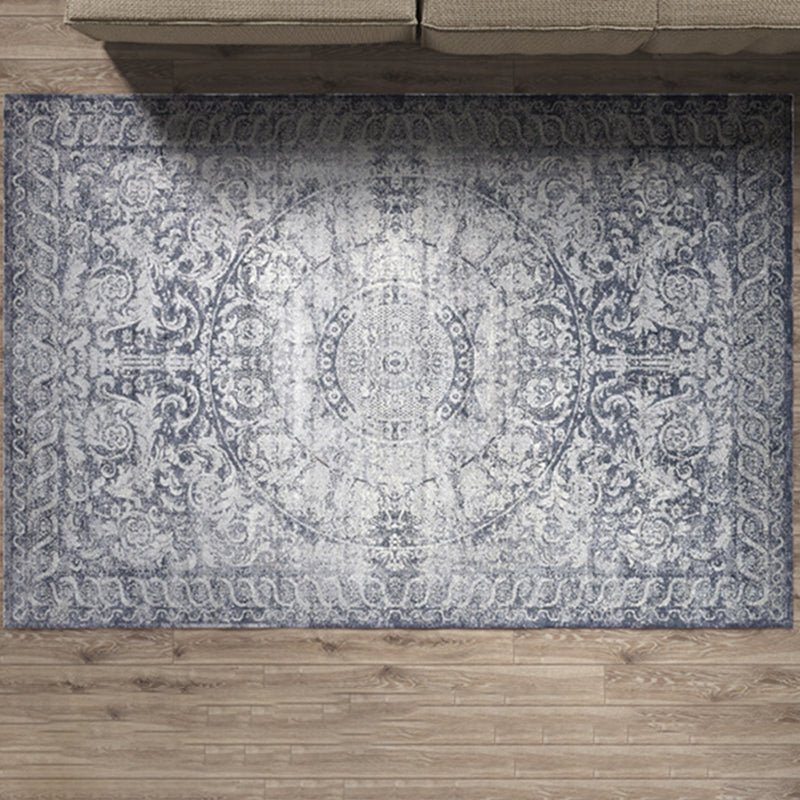 Wine Red Pattern Carpet Polyester Vintage Carpet Stain Resistant Carpet for Living Room