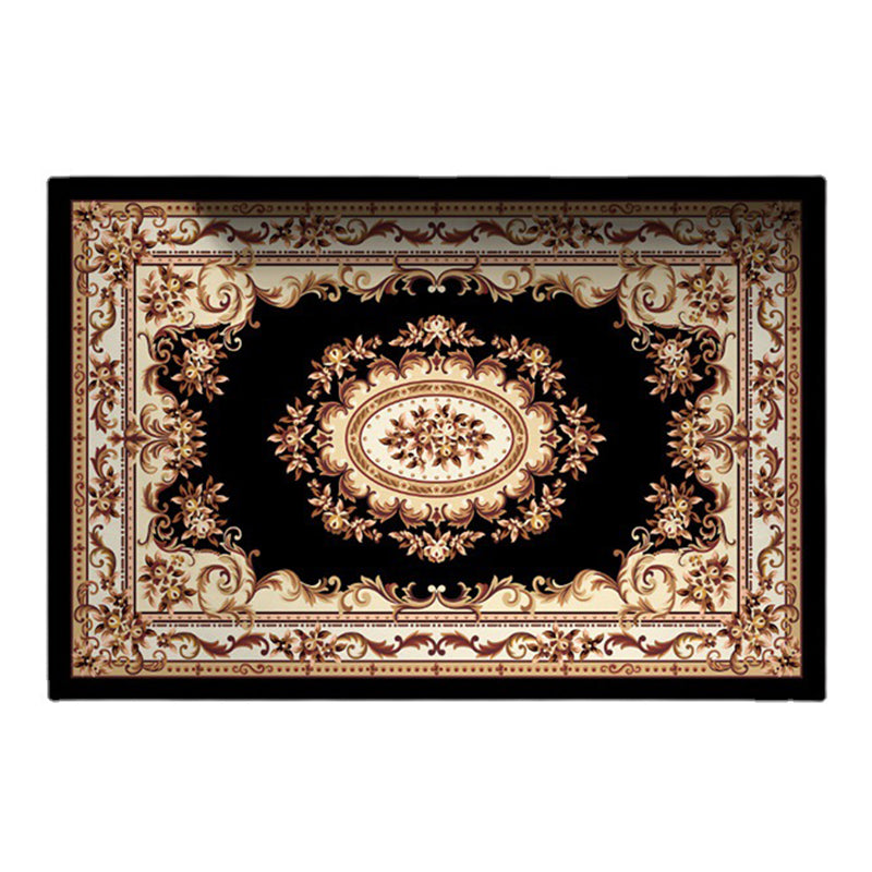 Wine Red Pattern Carpet Polyester Vintage Carpet Stain Resistant Carpet for Living Room