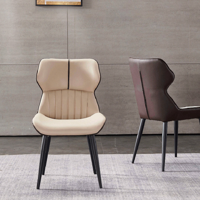 Silla lateral de comedor contemporánea con respaldo de orejas, silla de comedor de cuero para cocina