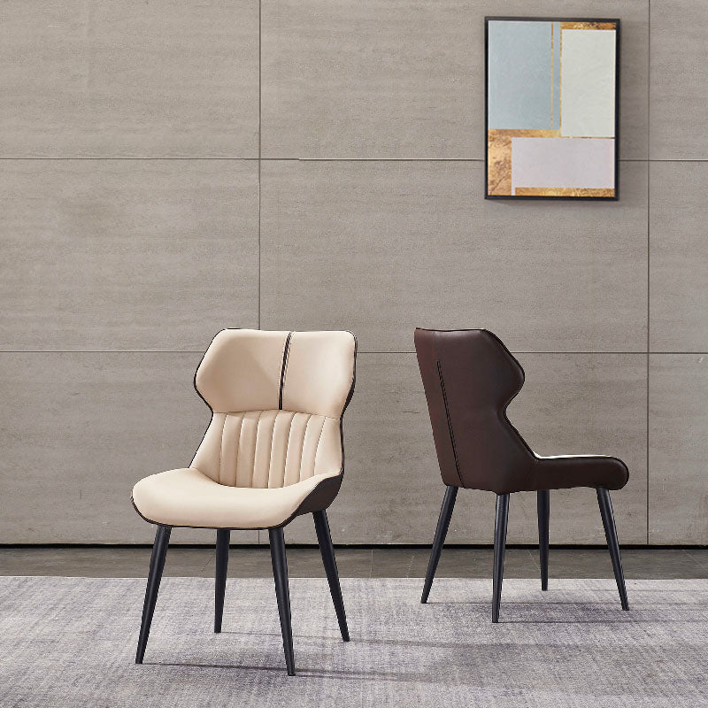 Silla lateral de comedor contemporánea con respaldo de orejas, silla de comedor de cuero para cocina