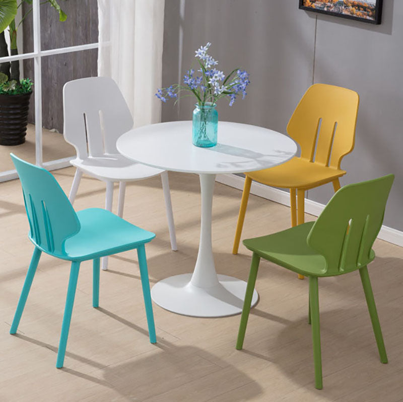 Silla lateral de comedor con respaldo abierto contemporáneo, sillas sin brazos de comedor de plástico para uso doméstico