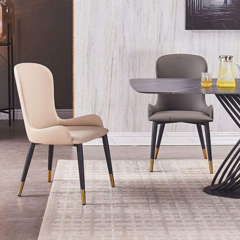 Silla lateral contemporánea con respaldo de orejas, sillas de comedor de cuero para restaurante