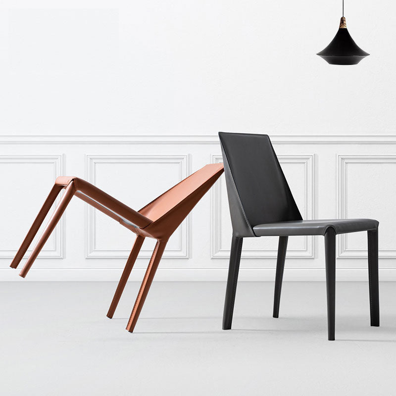 Sillas laterales de comedor de cuero de estilo moderno, sillas sin brazos con respaldo sólido con acabado mate