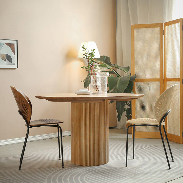 1/2/3/4 Pcs Wood Modern Dining Room Set with Round Table and Metal Chairs Dinette Set