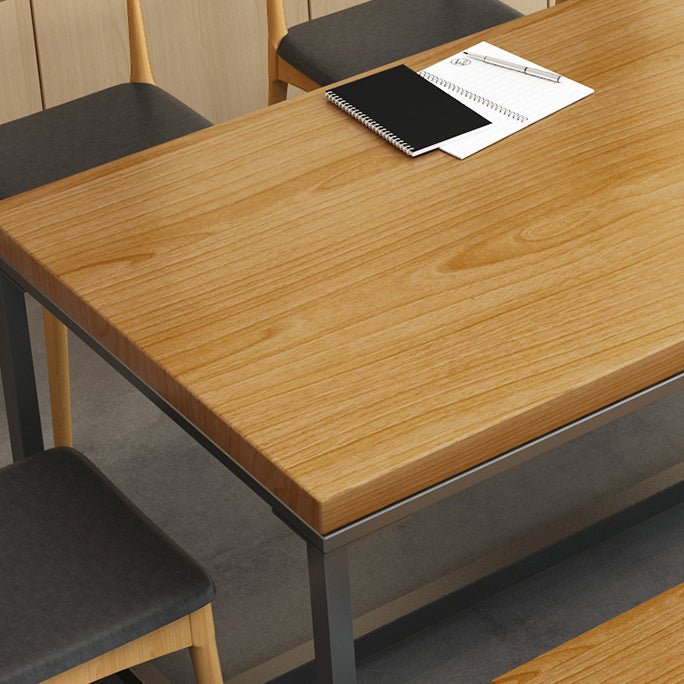 Rectangle Trestle Base Industrial Dining Table Solid Wood Fixed Table