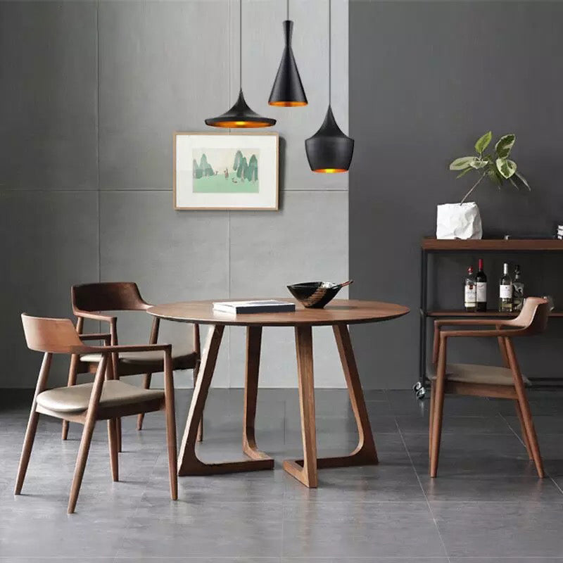Mesa de comedor moderna moderna mesa de madera maciza marrón con base de pedestal doble