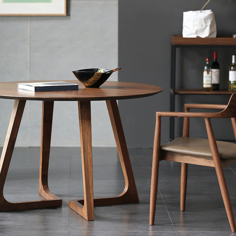 Mesa de comedor moderna moderna mesa de madera maciza marrón con base de pedestal doble
