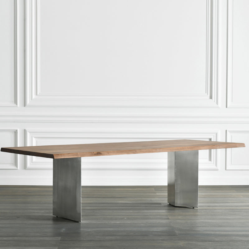 Rectangle Glam Dining Table Solid Wood Brown Fixed Table with Double Pedestal Base