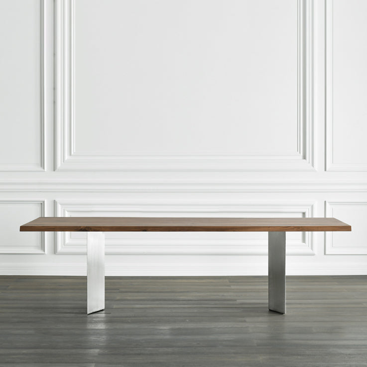 Rectangle Glam Dining Table Solid Wood Brown Fixed Table with Double Pedestal Base
