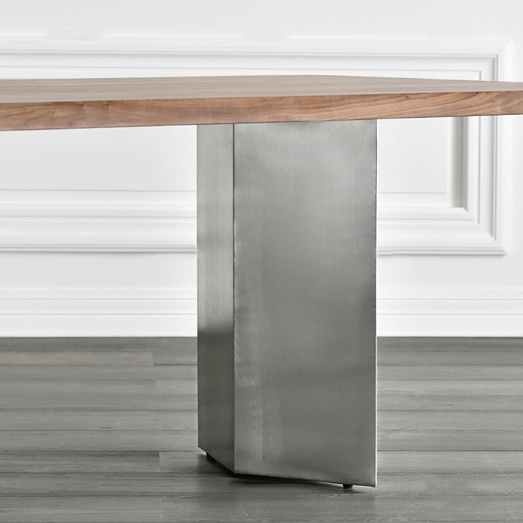 Rectangle Glam Dining Table Solid Wood Brown Fixed Table with Double Pedestal Base