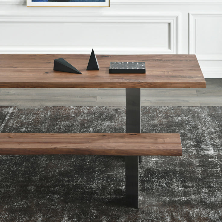 Rectangle Glam Dining Table Solid Wood Brown Fixed Table with Double Pedestal Base