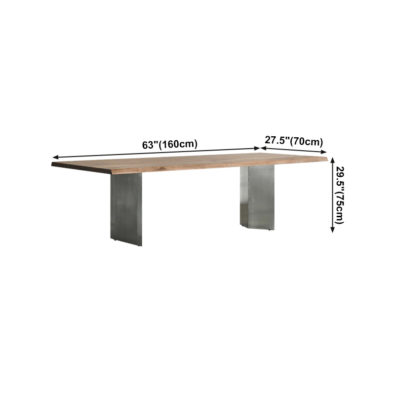 Rectangle Glam Dining Table Solid Wood Brown Fixed Table with Double Pedestal Base