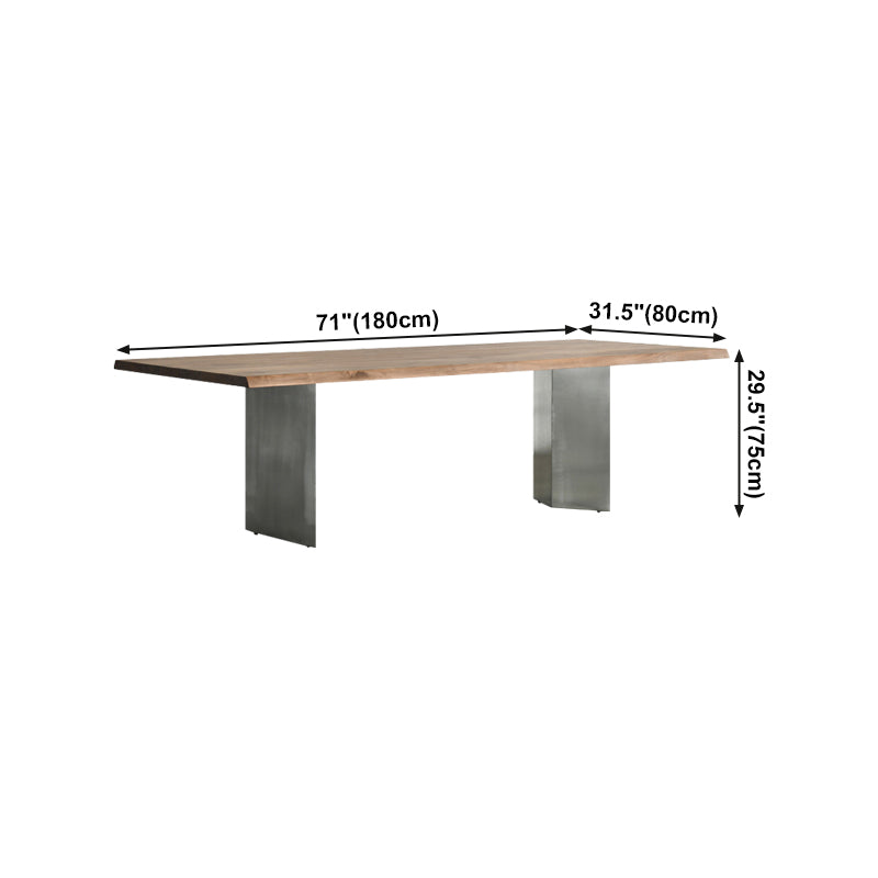 Rectangle Glam Dining Table Solid Wood Brown Fixed Table with Double Pedestal Base